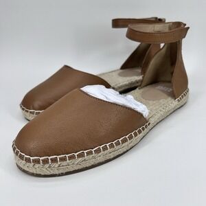 Eileen Fisher Lala Espadrille Flats Womens Size 9 Brown Leather Ankle Strap NWOB